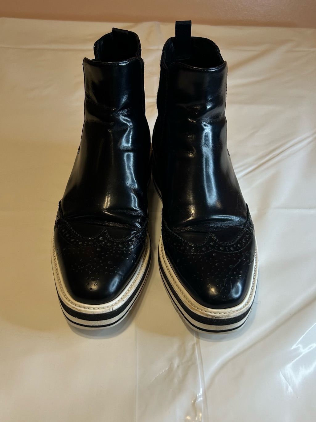 Prada Black Leather Platform Chelsea Boots Women’s Eu 37.5 Made In Italy
